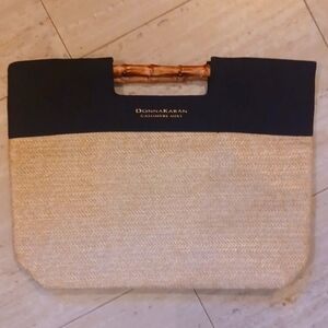 NWOT Donna Karan Cashmere Mist Straw Bamboo Handles Handbag